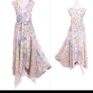 CALVIN KLEIN Plus size 16 floral spring Dress Sleeveless handkerchief hem Maxi